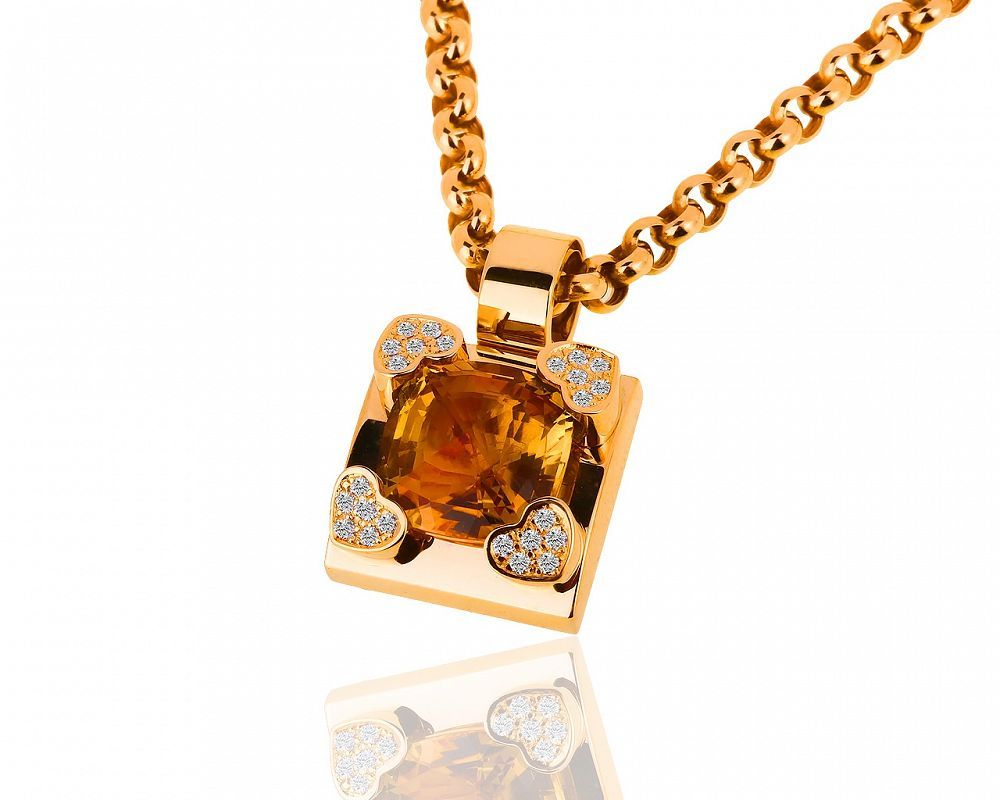 Золотая подвеска с цитрином и бриллиантами 0.15ct из золота под заказ.171118/8